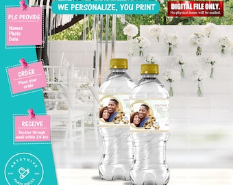 Wedding Water Bottle Labels, Personalized Water Bottle Label, Digital Downloads