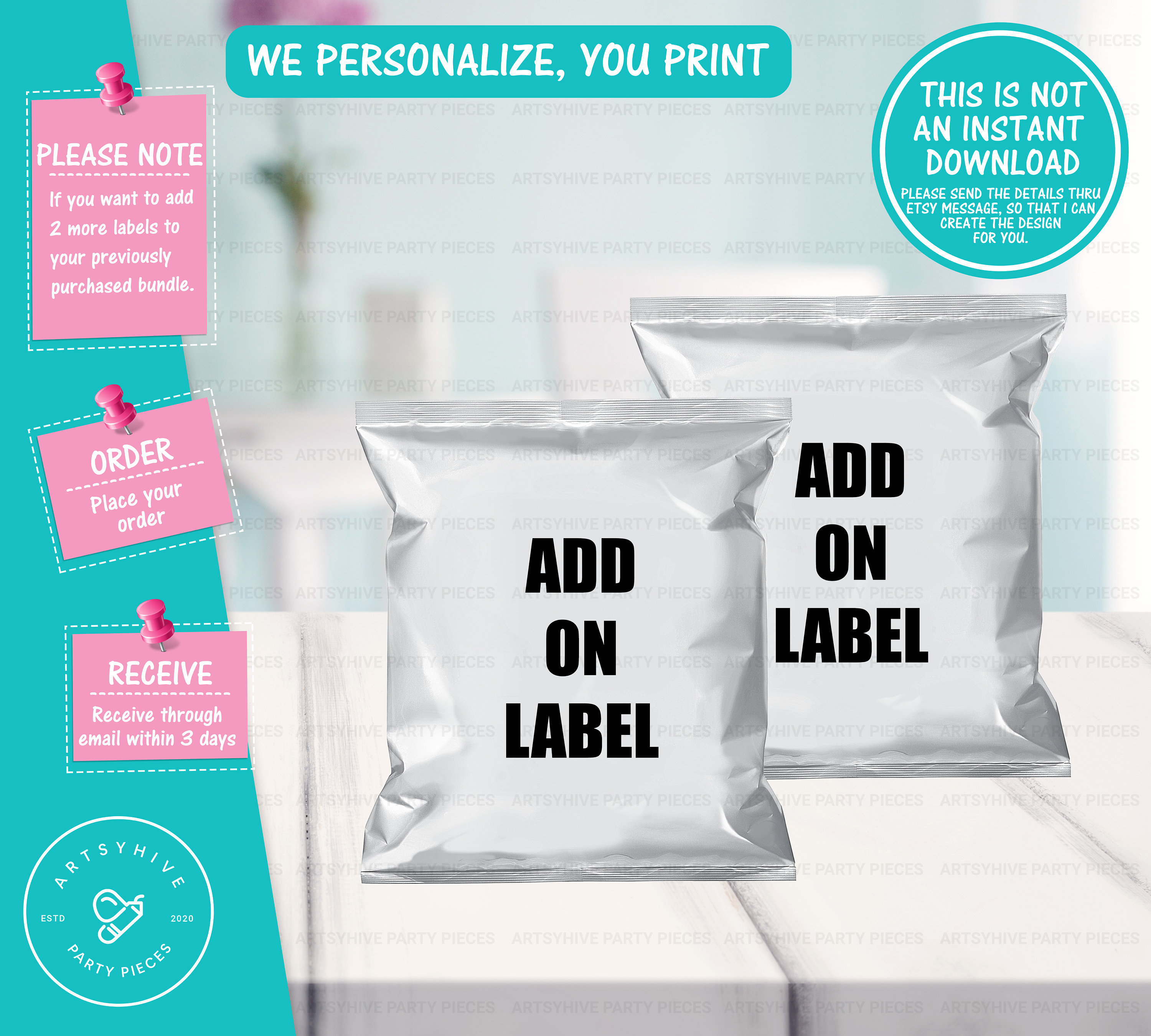 Custom Two Add on Labels, Additional Labels for Your Party Bundle ...