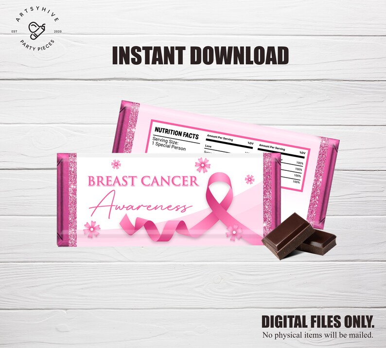 Breast Cancer Awareness Candy Bar Wrapper, Pink Ribbon Candy Bar Labels