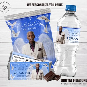 Memorial Favors, Chip bag Label, Water Bottle Label, Candy Bar Wrapper, Personalized Keepsakes, Custom Funeral Favors, Digital Download, M03