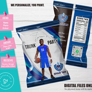Trunk Party 2025 Chip bag Label, Blue and white Colors, Committed to College, College Send Off Chip bag, Digital Downloads, TL-BW01