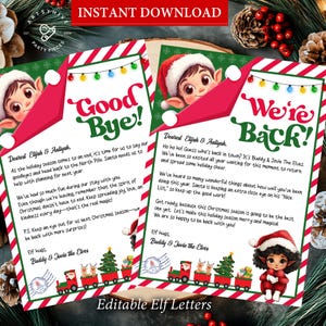 Cartas de elfo, carta de llegada de elfo, cartas de despedida de elfo, carta de elfo editable, carta de regreso de elfo, imprimible de Navidad para niños, descarga instantánea