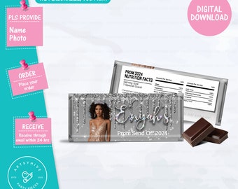 Prom Send off 2024 Candy Bar, Glittery Silver and Black Color, Prom Send off 2024, Digital Downloads, PL-S&B