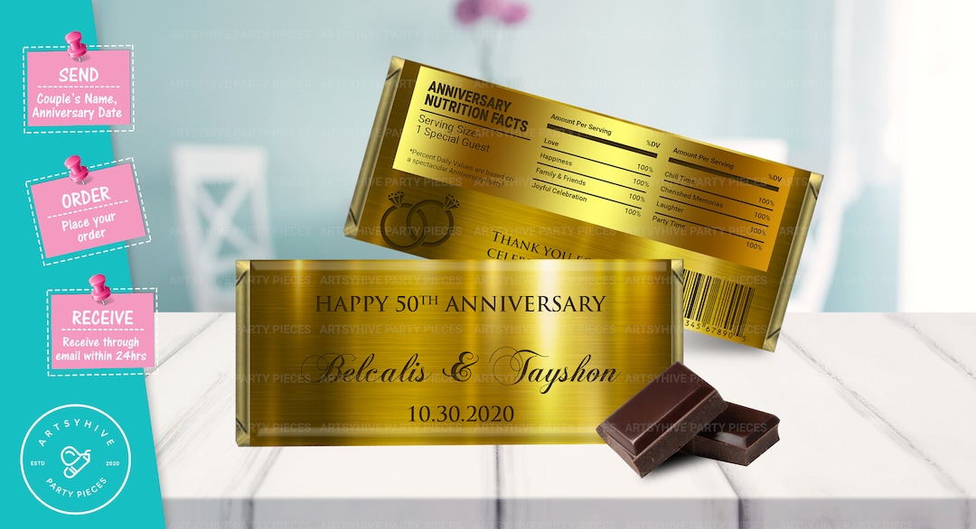Custom Golden Candy Bar, 50th Anniversary, 50th Birthday Candy Bar ...