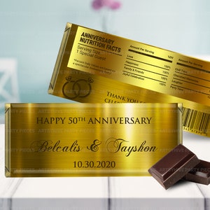 Gold Chocolate Bar Wrapper, 50th Anniversary, 50th Birthday Candy Bar Wrapper, Birthday Candy Bar Label, Digital Download