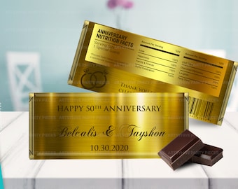 Barre de bonbons dorée personnalisée, 50e anniversaire, emballage de barre de bonbons du 50e anniversaire, numérique, imprimable