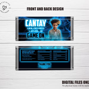 Gamer Birthday Candy Bar Label, Gamer Birthday Party, Candy Bar Label, Gamer Candy Bar Wrapper, Game on Party, Digital Download, B04