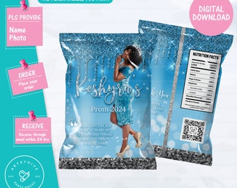 Prom Send off 2024 Chip bag, Glittery Baby Blue and Silver Color, Prom Send off 2024, Digital Downloads, PL-BB&S