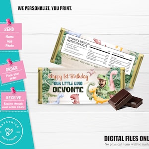 Dinosaurus verjaardag candybar label, dinosaurus verjaardagsfeestje, verjaardag candybar label, chocolade wrapper, digitale download, B01