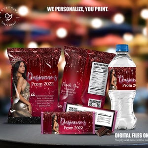 Prom Send Off 2025 Chip bag, Candy Bar Labels, Water Bottle Label, Red and Black Glitter, Prom Party 2025, Digital Downloads P01