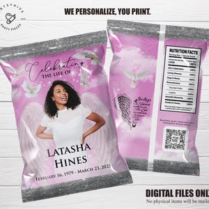 Etichetta commemorativa per sacchetti di patatine, bomboniera funebre personalizzata, ricordo per celebrare la vita, confezione digitale personalizzata, download digitali, M01