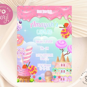 Convite Candy Land, Candy Land temático - convite de aniversário, Candy Land aniversário, download instantâneo, convite editável, G03
