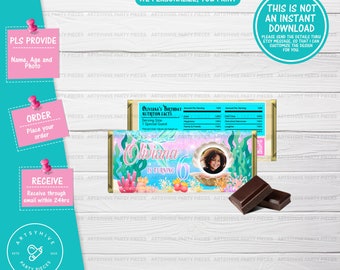 Custom Mermaid Candy Bar Label, Mermaid Birthday, Under The Sea theme, Digital Download