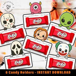 Halloween Candy Holders – Spooky Doll, Alien, Scary Clown, Monster, Masks, Halloween Treats, Halloween Classroom Favors, Instant Download