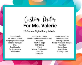 Custom Listing for Ms. Valerie - 26 Digital Party Labels, Custom Cotton Candy, Custom Chip Bag, Custom Fruit Snacks, Custom Gift Bag Label