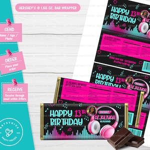 Candy Bar Wrapper, Dance and Musical themed Birthday Party Favor, Birthday Party Favors, Digital Download