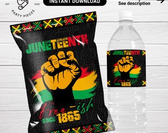 Juneteenth Party Chip Bag & Water Bottle Label: Freedom Day Favors (Digital Download BH01