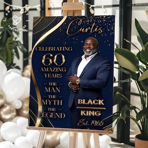 60th Birthday Welcome Sign – The Man, The Myth, The Legend | Welcome Birthday Sign | Decorations For Men | Navy blue and Gold | Digital File