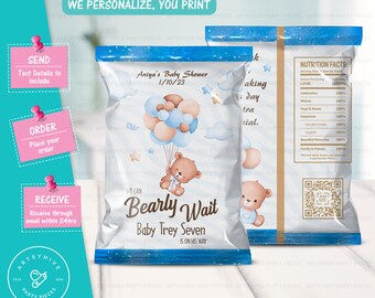 Baby Shower  Chip bag, Teddy bear with Balloons Chip Bag Label, Bear Themed, Boy Baby Shower, Baby Shower Party Favors, Digital Download
