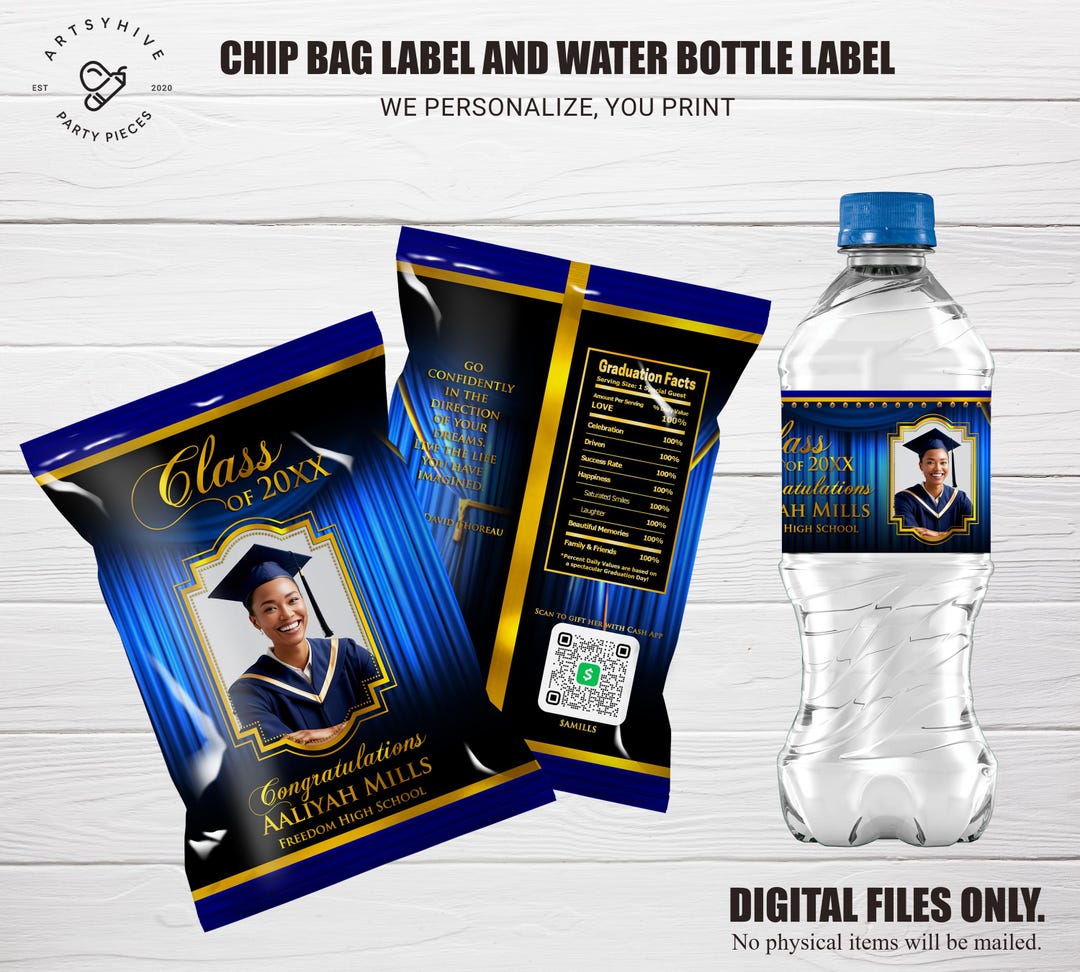 Graduation Chip Bag and Water Bottle Label, Class of 2026, Senior ...