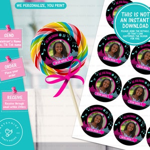 Custom Lollipop Labels, Custom Swirl Pops, Musical Themed Birthday, Dance and Music Party Favor, Digital Download