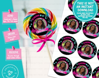 Custom Musical Lollipop Labels, Dance Party Favors (Digital Download)