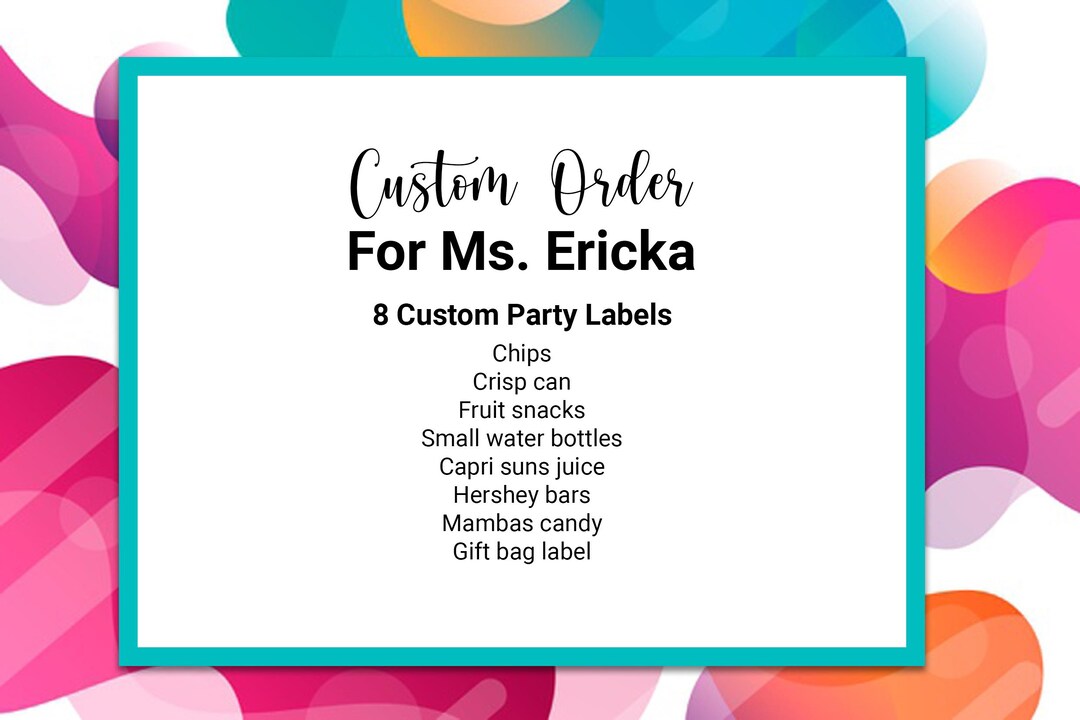 Custom 8th Birthday Party Favors: Chip Bag, Juice & Water Bottle Labels ...