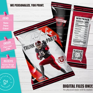 Trunk Party 2025 Chip bag Label, Red and Black Colors, Committed to College, College Send Off Chip bag, Digital Downloads, TL-RB01