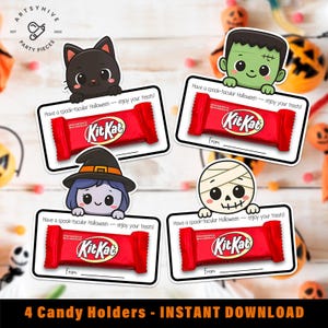 Halloween Candy Holders – Witch, Cat, Zombie, and Mummy, Halloween Party Treats, Halloween Classroom Favors, Printable, Instant Download