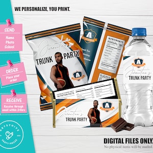 Trunk Party 2025 Party Labels, Orange and Teal Colors, Chip bag, Water Bottle and Candy Bar Labels, Digital Downloads, TL-OT01