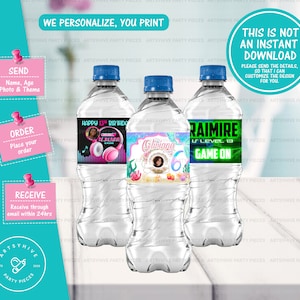 Custom Water Bottle Labels, Custom Water Bottle Labels for Party Treats, Digital Downloads