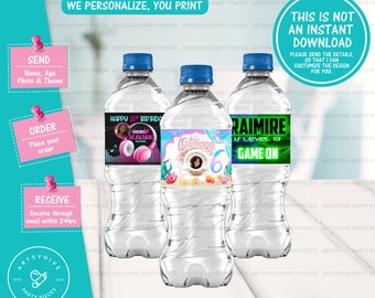 Custom Water Bottle Labels, Custom Water Bottle Labels for Party Treats, Digital Downloads