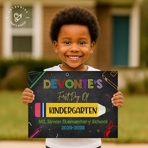First Day Of School Sign, First Day Of School Poster, Back to School Chalkboard Sign, Any Grade, Instant Download, Editable Sign, PD-01