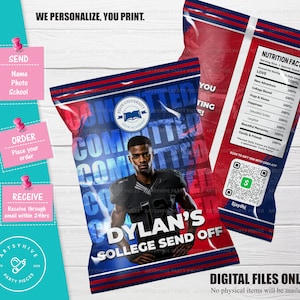 Trunk Party 2025 Chip bag Label, Blue and Red Colors, Committed to College, College Send Off Chip bag, Digital Downloads, TL-BR02