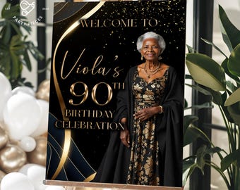 Letrero de 90 cumpleaños, Letrero de bienvenida, Decoración para fiestas, Póster imprimible, Banner, Letrero de bienvenida, Archivo digital A13