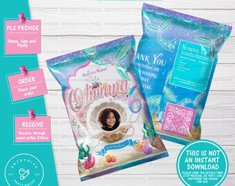 Personalized Mermaid Chip Bag Wrapper, Under the Sea Birthday (Digital Download)