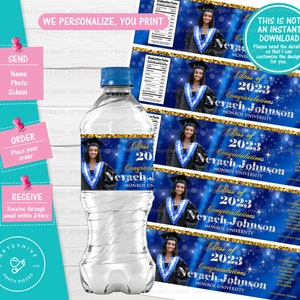 Graduierung Wasserflaschenetiketten, Abschlussfeier 2025, bestandene 2025, Wasserflaschenetikett, digitaler Download, Klasse von 2025