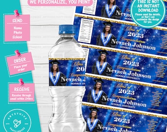 Graduation Water Bottle Labels, Graduation Party 2025, Graduates 2025, Water Bottle Label, Digital Download, Class of 2025