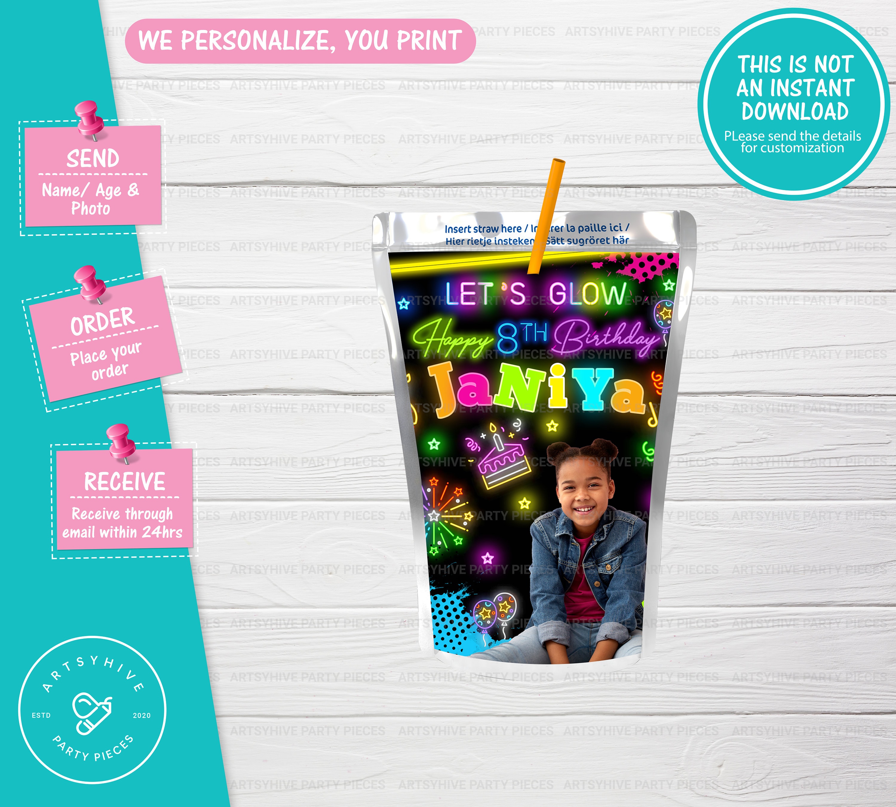 Glow Neon Party Favors, Birthday Decor Glow in the Dark Party Labels ...
