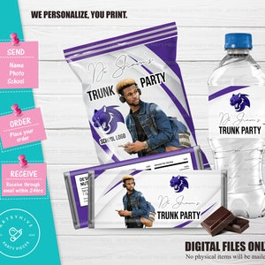 Trunk Party 2025 Bundle Labels, Purple and White Colors, Committed to College, College Send Off Favors, Digital Downloads TL-PW01