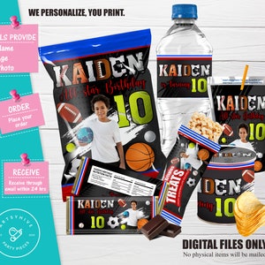 Sport-Geburtstags-Gastgeschenke, Geburtstags-Chip-Tasche, Schokoriegel, Saft-Etiketten, Sport-Gastgeschenke, Jungen-Geburtstag, digitale Downloads, B03
