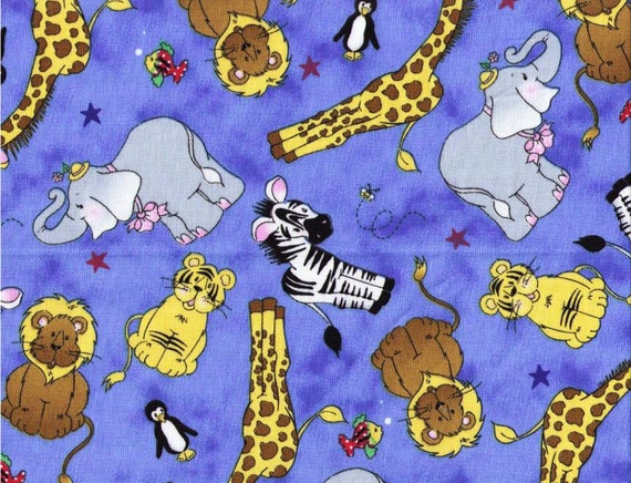 Lions Monkeys Precious Moments lilac flannel fabric by the yard