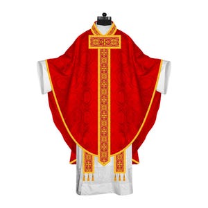 Priest Gothic Chasuble with Ornate Braided Orphrey - Traditional Liturgical Vestment