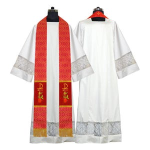 Liturgical Pastor Stole with Embroidered PAX and Grapes motif | Church Vestment