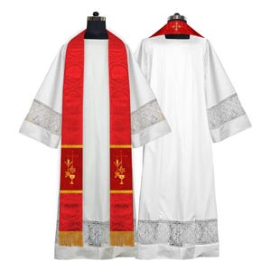 Handmade Pastor Stole with Emmer with IHS Motif - Liturgical Vestment