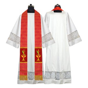 Elegant Clergy Stole with embroidery motif and trims | Liturgical Vestment