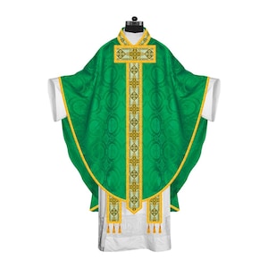 Traditional Gothic Chasuble with Ornate Woven Braids and Stole