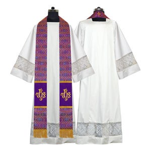 Minister Stole with Embroidered IHS motif and trims