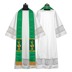 Pastor Stole with Chalice and Grapes Embroidery - Liturgical Church Vestment