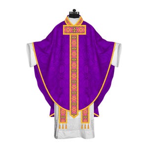 Traditional Gothic Chasuble Vestment with Designer Braided Lace and Matching Stole